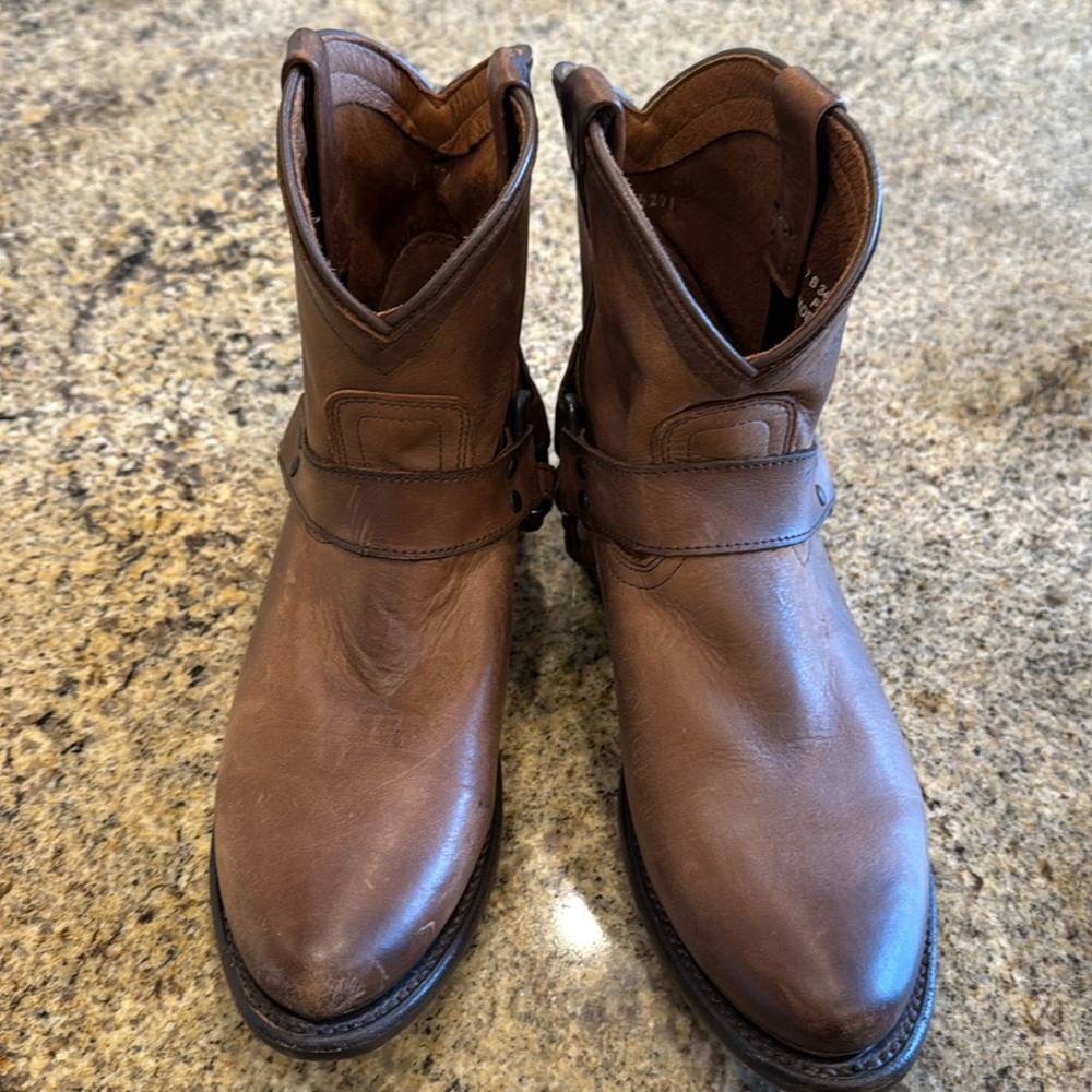Frye Brown Leather Ankle Booties with Western Style